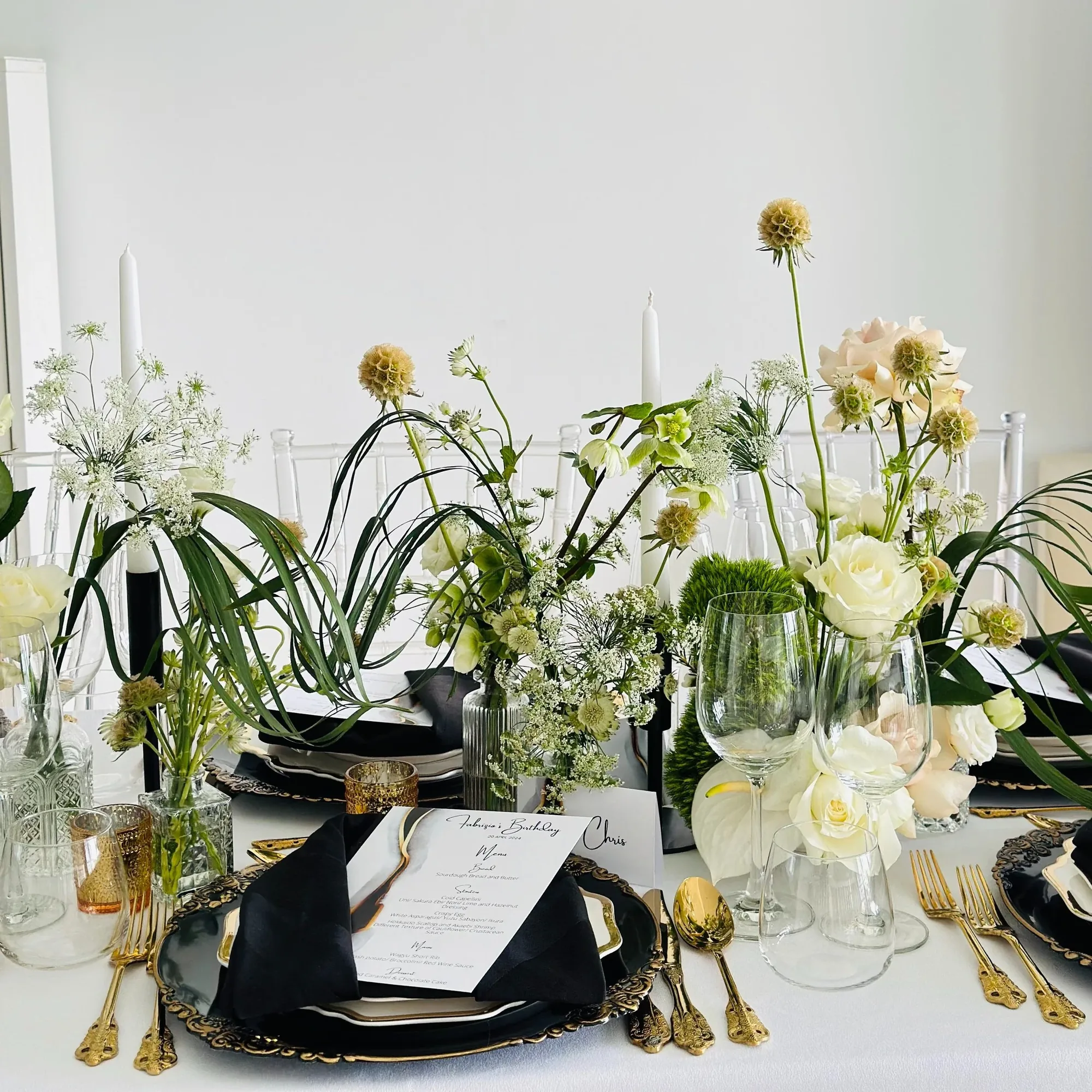 Botanical white and green tablescape